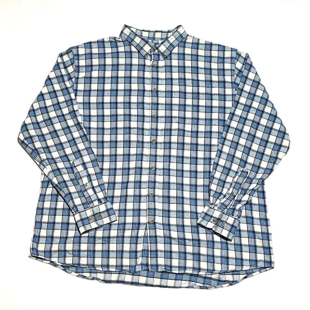 Cabelas Flannel Shirt Mens 3XL Blue Plaid Long Sleeve Button up Casual Collared